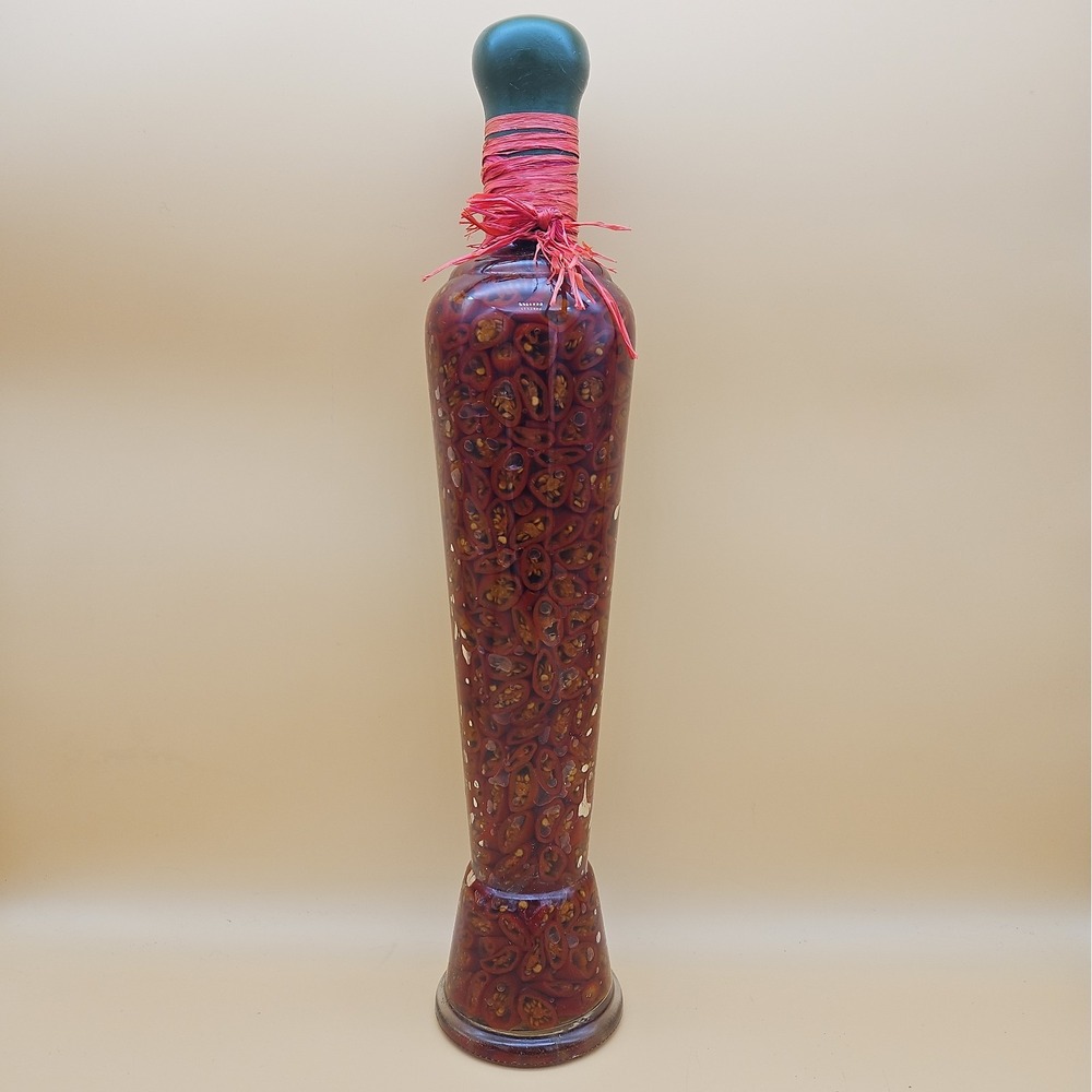 Vtg Decorative Chili Infused Pepper Oil Glass Bottle Kitchen Counter Decor Tall